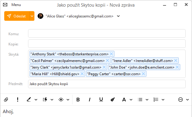 E-mailové adresy v poli Skrytá kopie/Bcc
