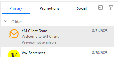 eM Client 10 BETA: Karty kategorií ve stylu služby Gmail